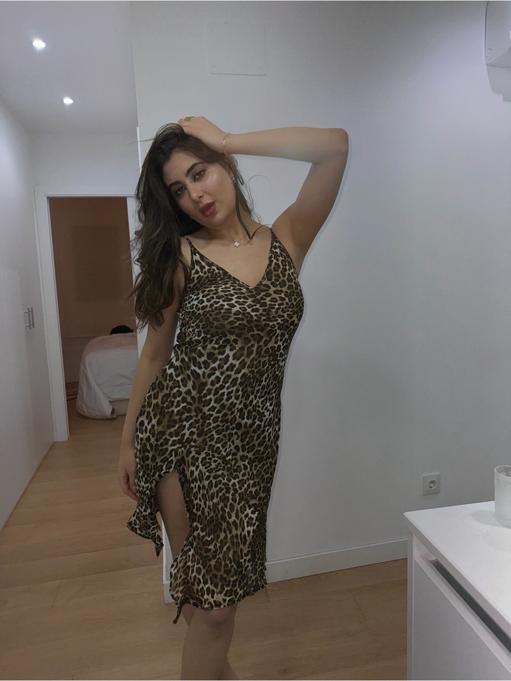 Leopard Print Slip Dress with Side Ruffle - Picture 4 of 4